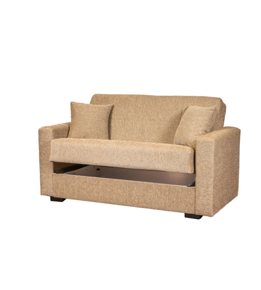 Divani-BellaHome Divano letto "nora" 2 posti in tessuto beige, 155x80x87 cm