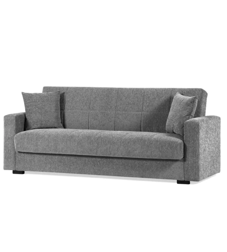 Divani-BellaHome Divano letto "nora" 3 posti in tessuto colore grigio, 212x80x87 cm