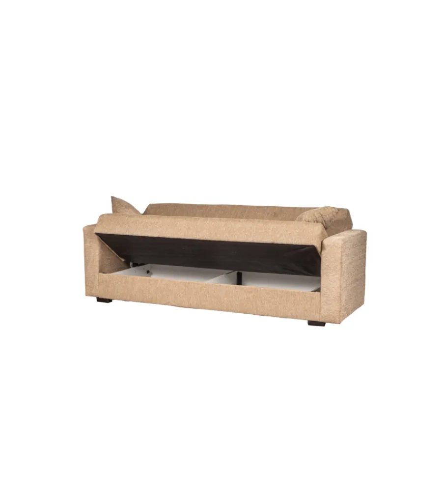 BellaHome Divani|Divano letto "nora" 3 posti tessuto beige, 212x80x87 cm