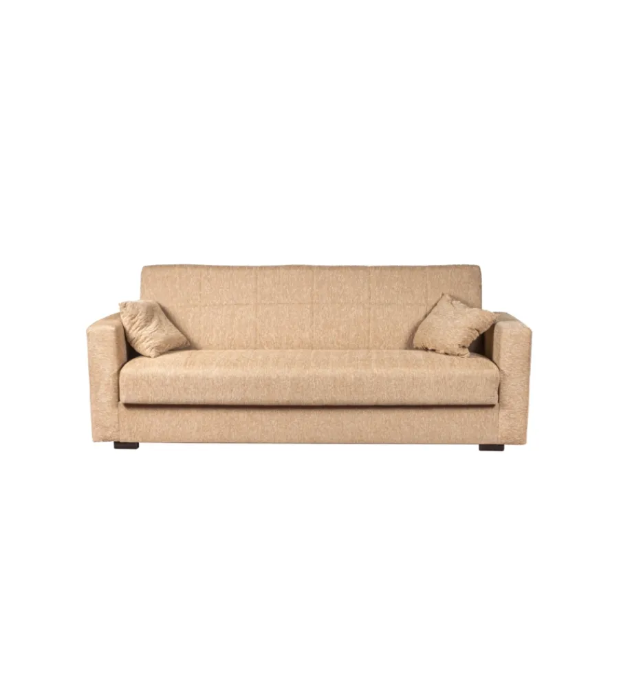 BellaHome Divani|Divano letto "nora" 3 posti tessuto beige, 212x80x87 cm
