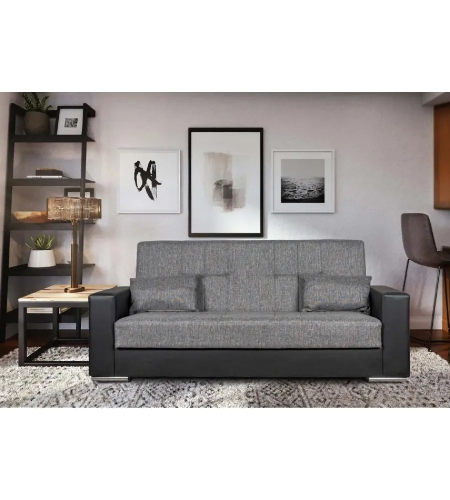 Divani-BellaHome Divano letto "padova" 3 posti nero e grigio, 230x93x97 cm