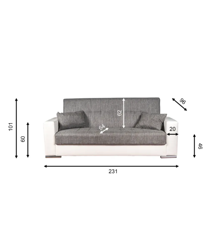 Clearance Divano letto "padova" 3 posti bianco grigio, 230x93x97 cm Divani