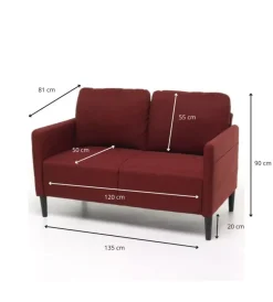Divani- Divano "poker" 2 posti tessuto rosso, 135x81x90 cm