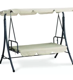 Mobili Da Giardino E Accessori- Dondolo da esterno a 3 posti essenza "bali" in acciaio e poliestere colore beige 190x120x165 cm