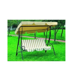 Mobili Da Giardino E Accessori- Dondolo da esterno a 3 posti essenza in acciaio e poliestere fantasia righe beige 170x113x156 cm