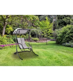 Outlet Dondolo da esterno singolo "panorama" in acciaio con tettuccio grigio 133x140x167 cm Mobili Da Giardino E Accessori