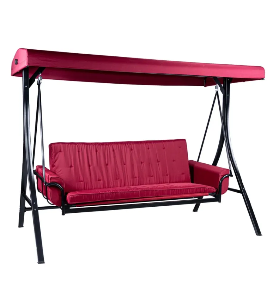 Mobili Da Giardino E Accessori-EuroGarden Dondolo da giardino 3 posti "red passion" in acciaio e poliestere burgundy 240x130x182 cm