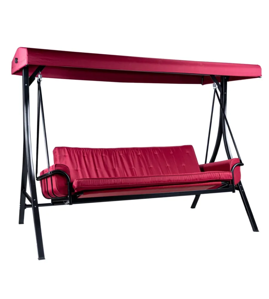 Mobili Da Giardino E Accessori-EuroGarden Dondolo da giardino 3 posti "red passion" in acciaio e poliestere burgundy 240x130x182 cm