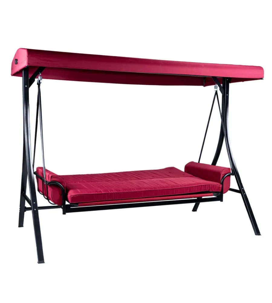 Mobili Da Giardino E Accessori-EuroGarden Dondolo da giardino 3 posti "red passion" in acciaio e poliestere burgundy 240x130x182 cm