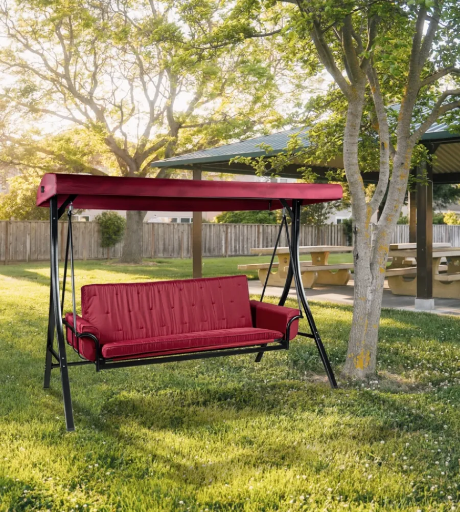 Mobili Da Giardino E Accessori-EuroGarden Dondolo da giardino 3 posti "red passion" in acciaio e poliestere burgundy 240x130x182 cm