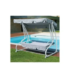 Outlet Dondolo da giardino solaria bianco e grigio chiaro 3 posti 200x125x166 cm Mobili Da Giardino E Accessori