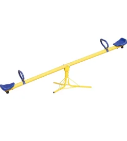 Giochi E Casette Bimbo- Dondolo per bambini da esterno essenza "pinco panco" con due sedute giallo e blu in metallo e plastica 200x67x70 cm