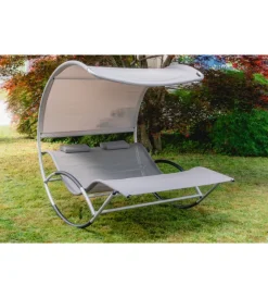 EuroGarden Mobili Da Giardino E Accessori|Dondolo sdraio da esterno matrimoniale "rocking" in metallo e textilene marrone 182x137x160 cm