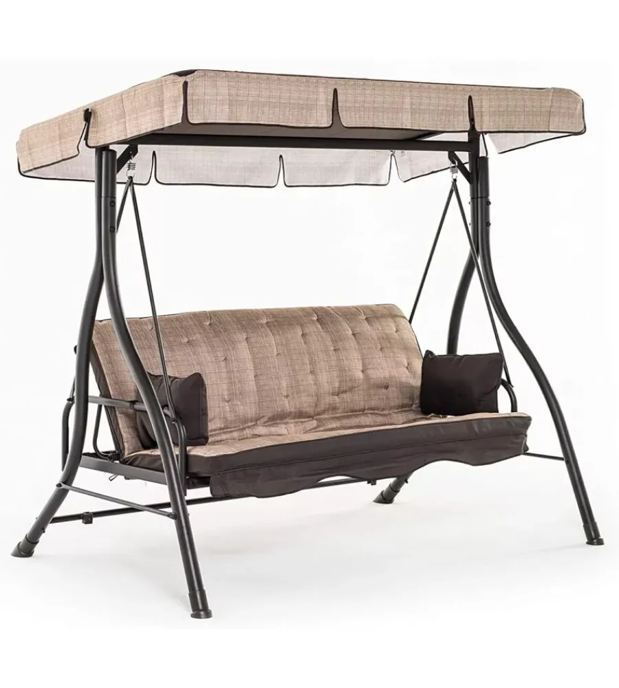 Mobili Da Giardino E Accessori- Dondolo "zanzibar" tre posti con struttura in metallo di colore beige.