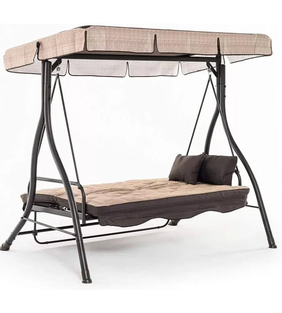 Mobili Da Giardino E Accessori- Dondolo "zanzibar" tre posti con struttura in metallo di colore beige.