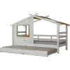 New Doppio letto singolo per ragazzi "nantes" in pino massello a casetta 222x97,6x143 cm Letti E Comodini