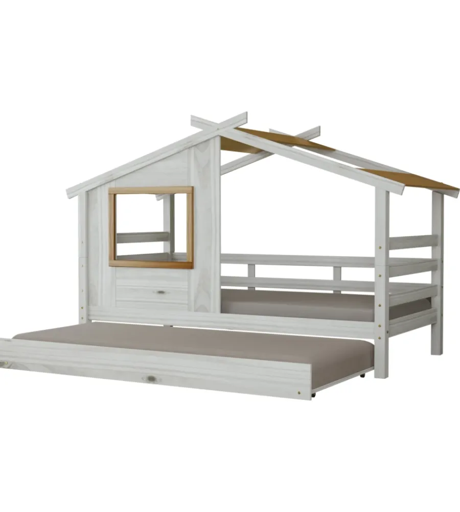 New Doppio letto singolo per ragazzi "nantes" in pino massello a casetta 222x97,6x143 cm Letti E Comodini