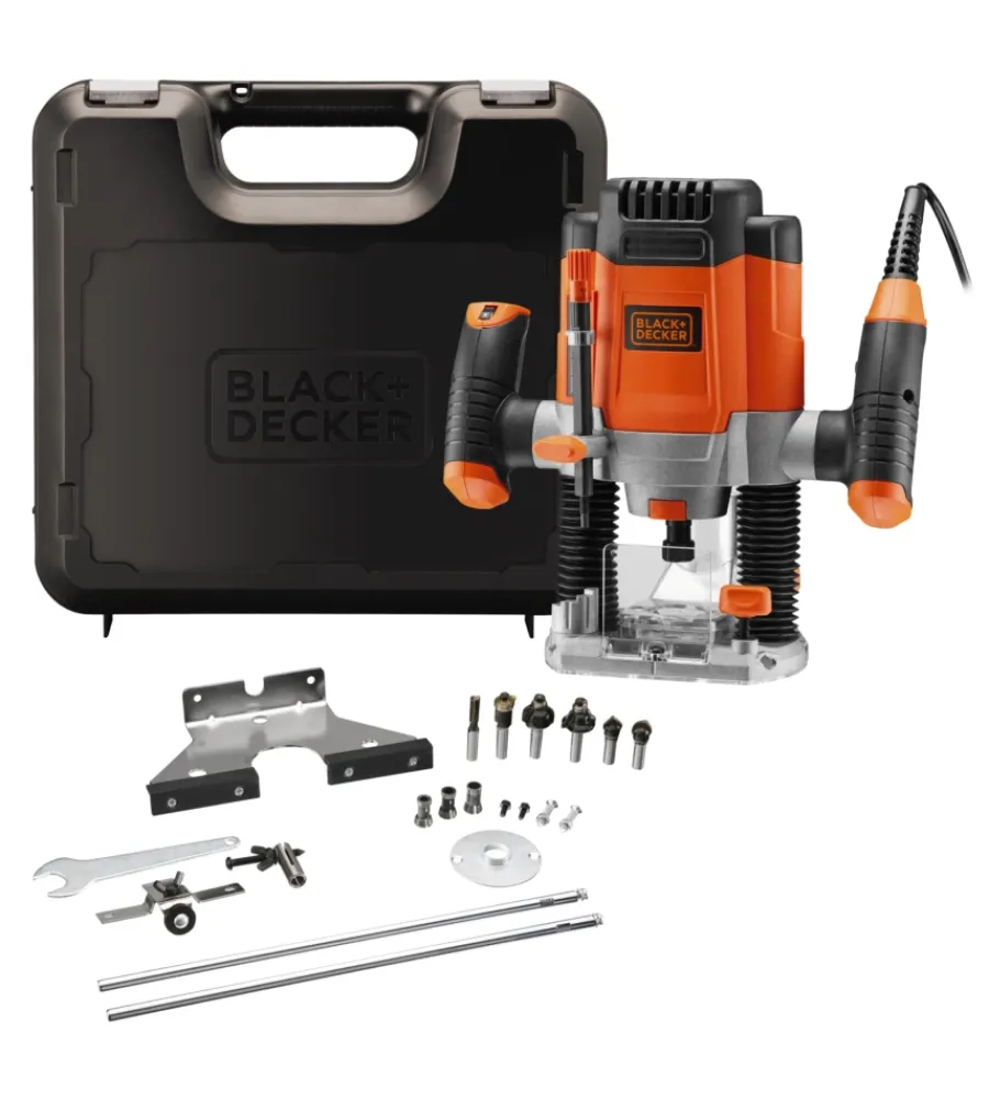 Fresatrici-Black+Decker Elettrofresatrice 1200 w in valigetta con 6 frese - black decker kw1200eka-qs.