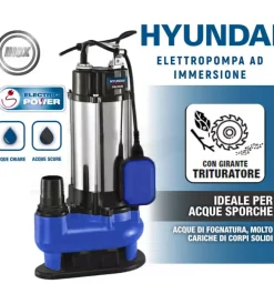 Hyundai Pompe|Elettropompa ad immersione "35620" con girante trituratore, 1100 w