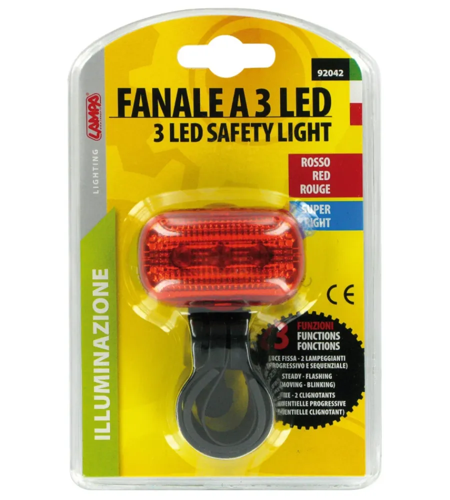 Bici-Lampa Fanale rosso posteriore 3 leds bici 92042
