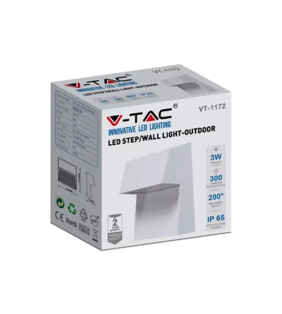 Illuminazione Per Esterno- Faretto led segnapasso a plafone da esterno quadrato vtac bianco 3000k