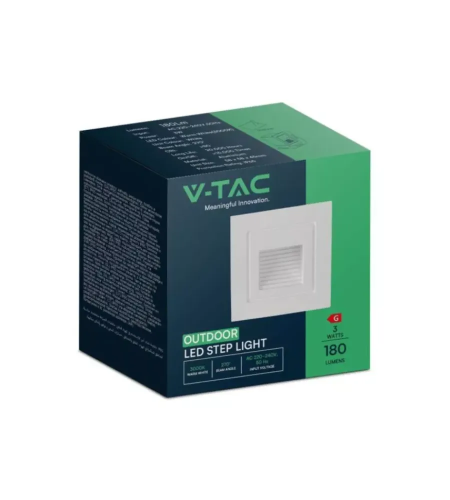 Illuminazione Per Esterno- Faretto led segnapasso ad incasso da esterno quadrato vtac bianco 3000k