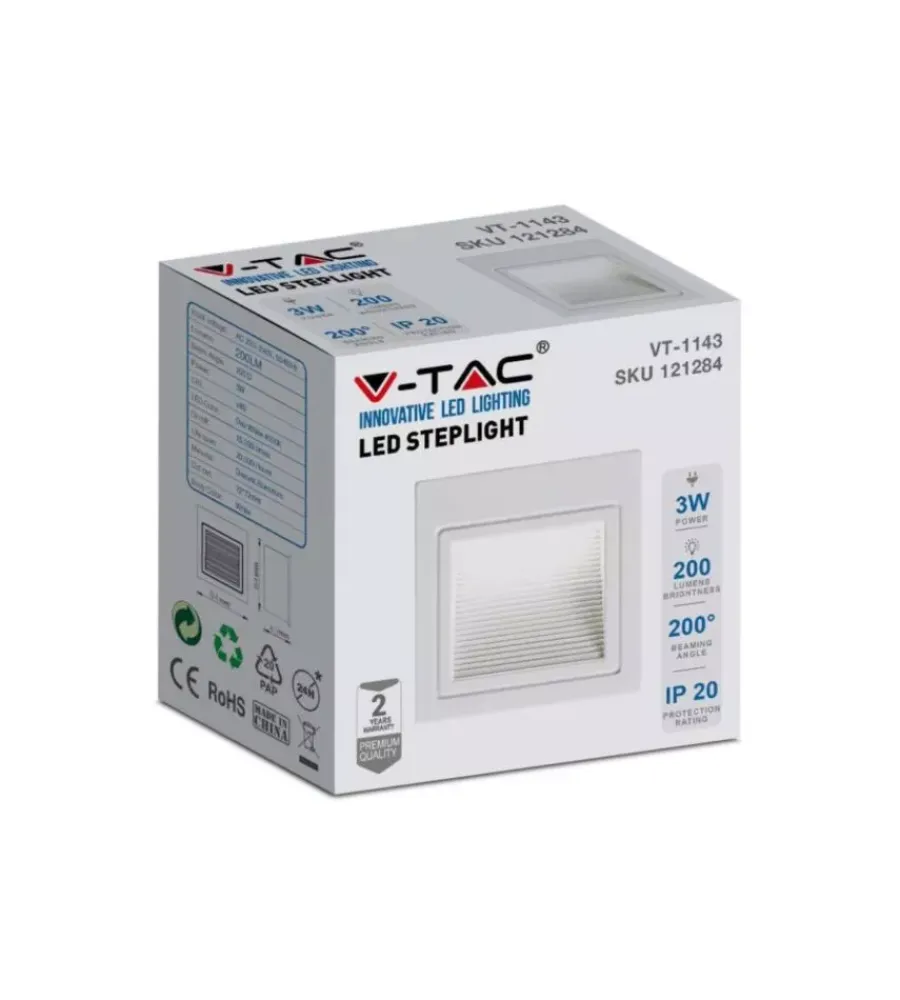 Illuminazione Per Esterno- Faretto led segnapasso ad incasso da esterno quadrato vtac bianco 4000k