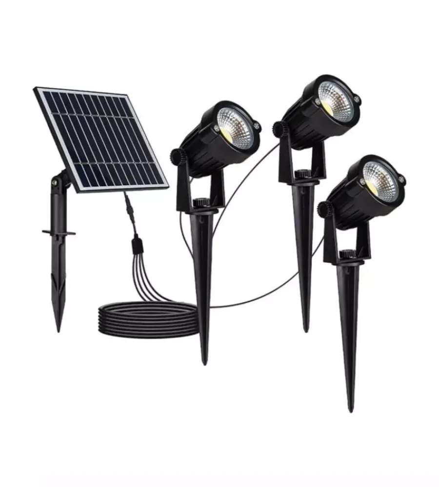 Illuminazione Per Esterno|Faretto led solare da esterno con picchetto vtac nero 3000k 3 pezzi