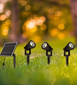Illuminazione Per Esterno|Faretto led solare da esterno con picchetto vtac nero 3000k 3 pezzi