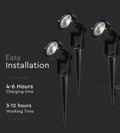 Illuminazione Per Esterno|Faretto led solare da esterno con picchetto vtac nero 3000k 3 pezzi