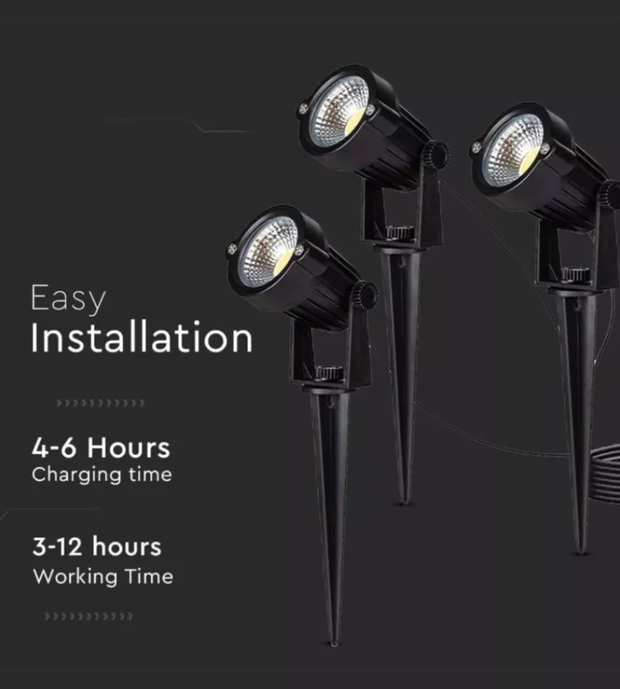 Illuminazione Per Esterno|Faretto led solare da esterno con picchetto vtac nero 3000k 3 pezzi
