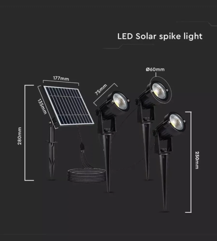 Illuminazione Per Esterno|Faretto led solare da esterno con picchetto vtac nero 3000k 3 pezzi