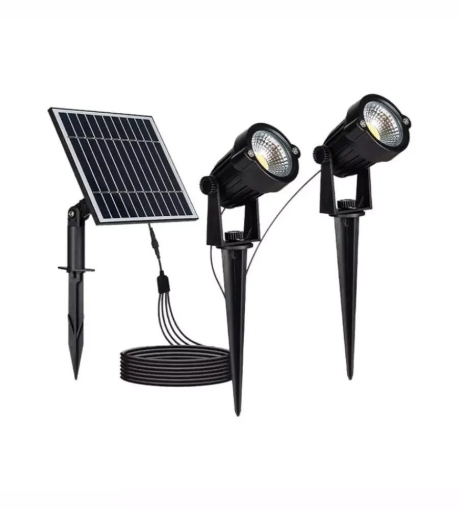 Illuminazione Per Esterno|Faretto led solare da esterno con picchetto vtac nero 3000k 2 pezzi