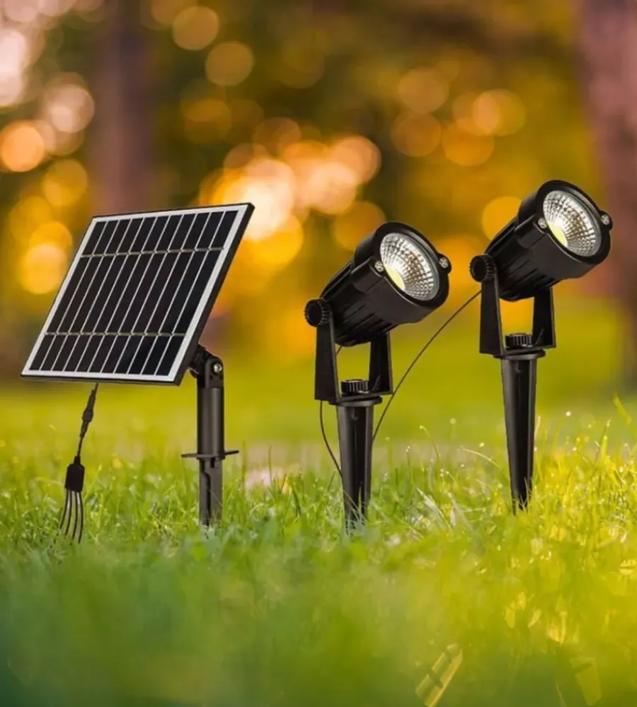 Illuminazione Per Esterno|Faretto led solare da esterno con picchetto vtac nero 3000k 2 pezzi