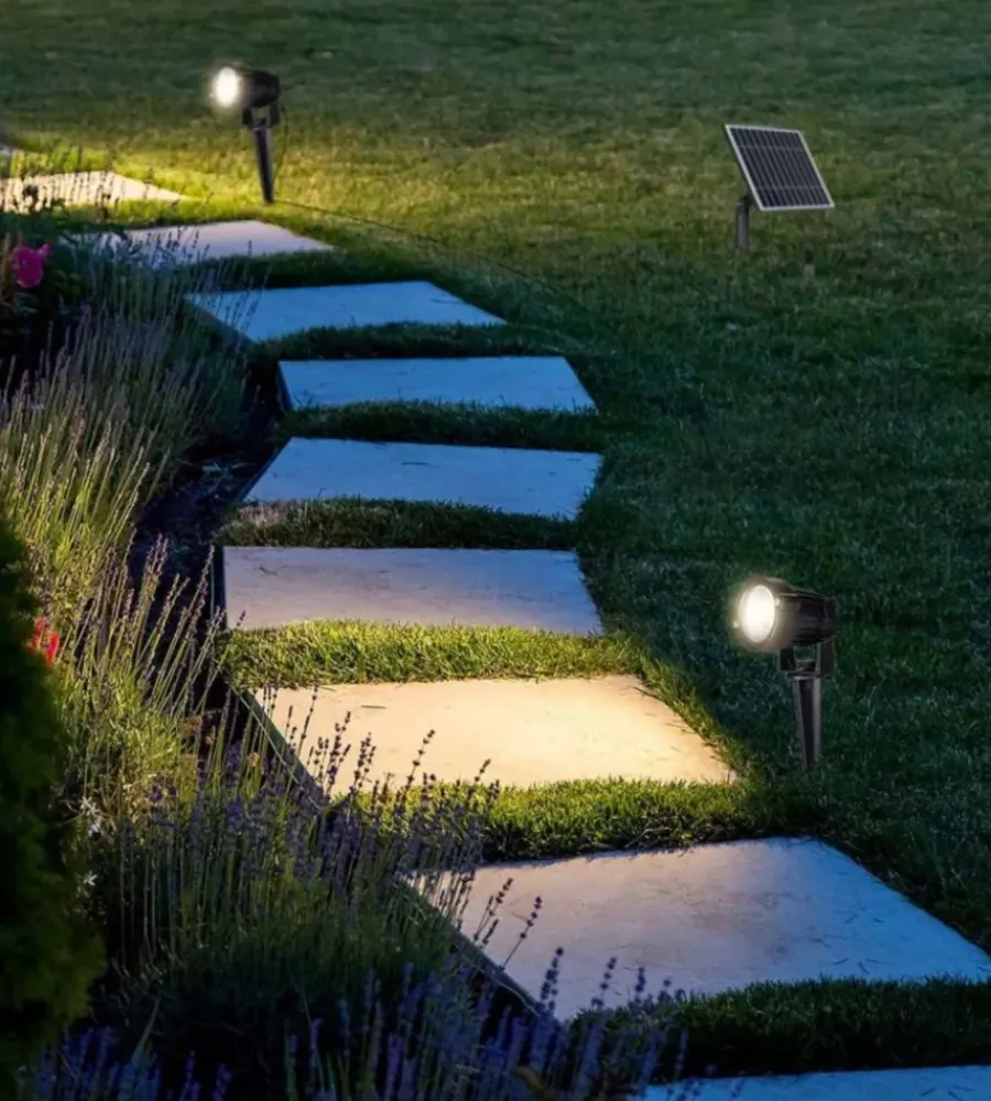 Illuminazione Per Esterno|Faretto led solare da esterno con picchetto vtac nero 3000k 2 pezzi