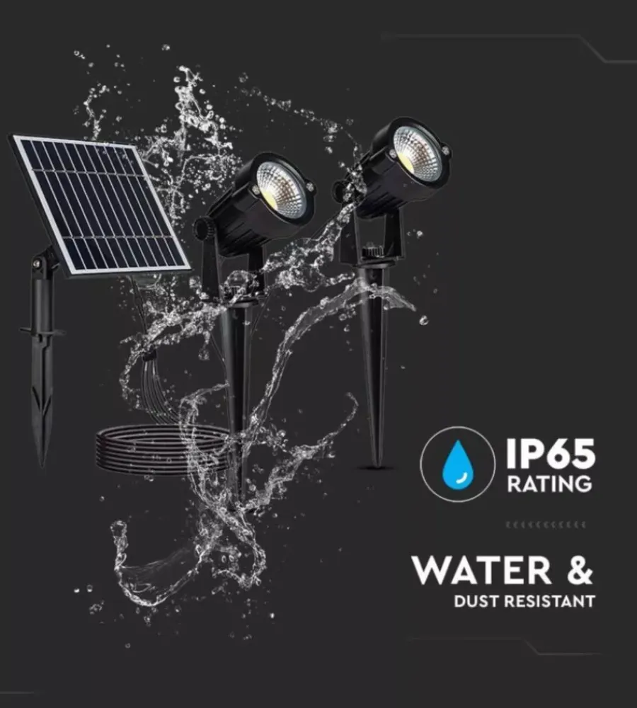 Illuminazione Per Esterno|Faretto led solare da esterno con picchetto vtac nero 3000k 2 pezzi