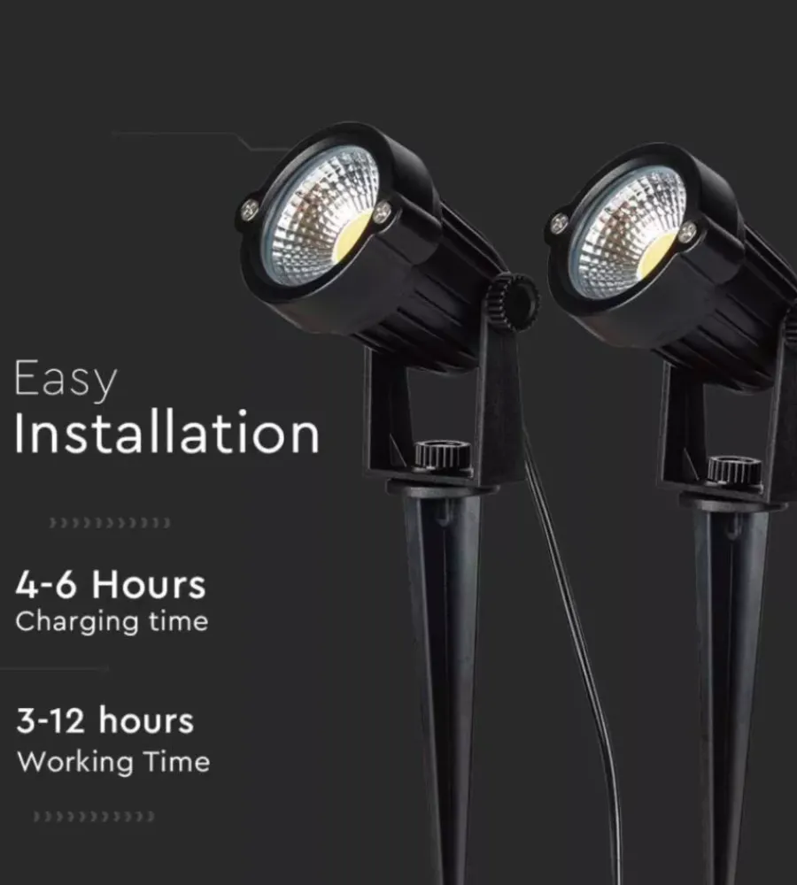 Illuminazione Per Esterno|Faretto led solare da esterno con picchetto vtac nero 3000k 2 pezzi
