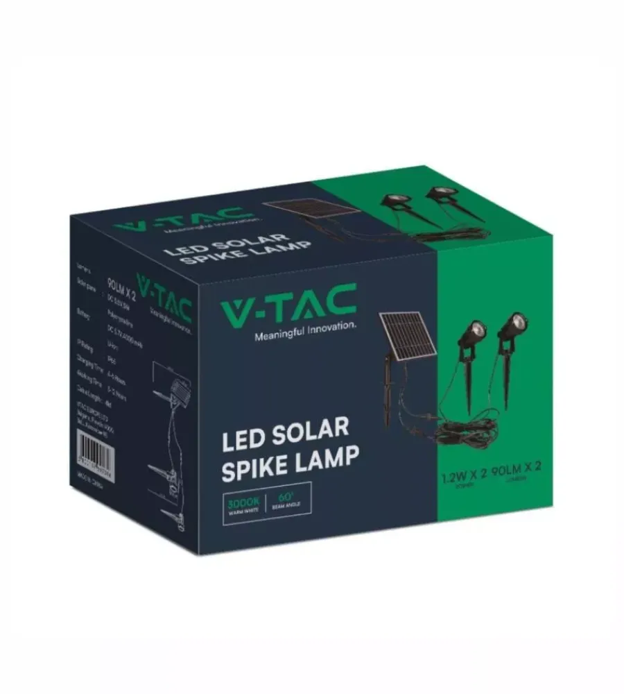 Illuminazione Per Esterno|Faretto led solare da esterno con picchetto vtac nero 3000k 2 pezzi