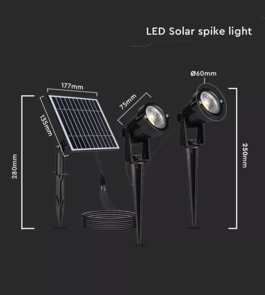 Illuminazione Per Esterno|Faretto led solare da esterno con picchetto vtac nero 3000k 2 pezzi
