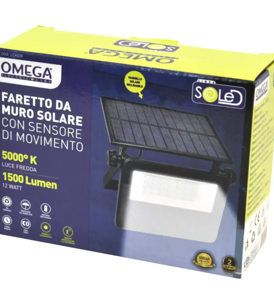 Illuminazione Per Esterno- Faro da muro led solare crepuscolare, 12 w 5000 k