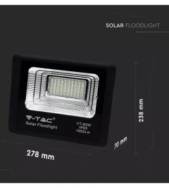 Illuminazione Per Esterno- Faro led con pannello solare e telecomando 6000k, 20w