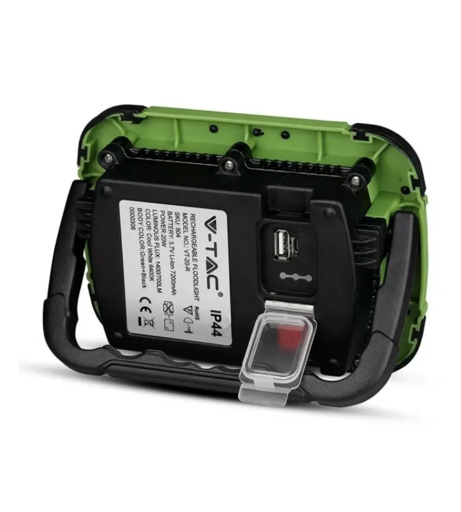 Illuminazione Per Esterno- Faro led ricaricabile vtac con sos flash verde 4000k 20w
