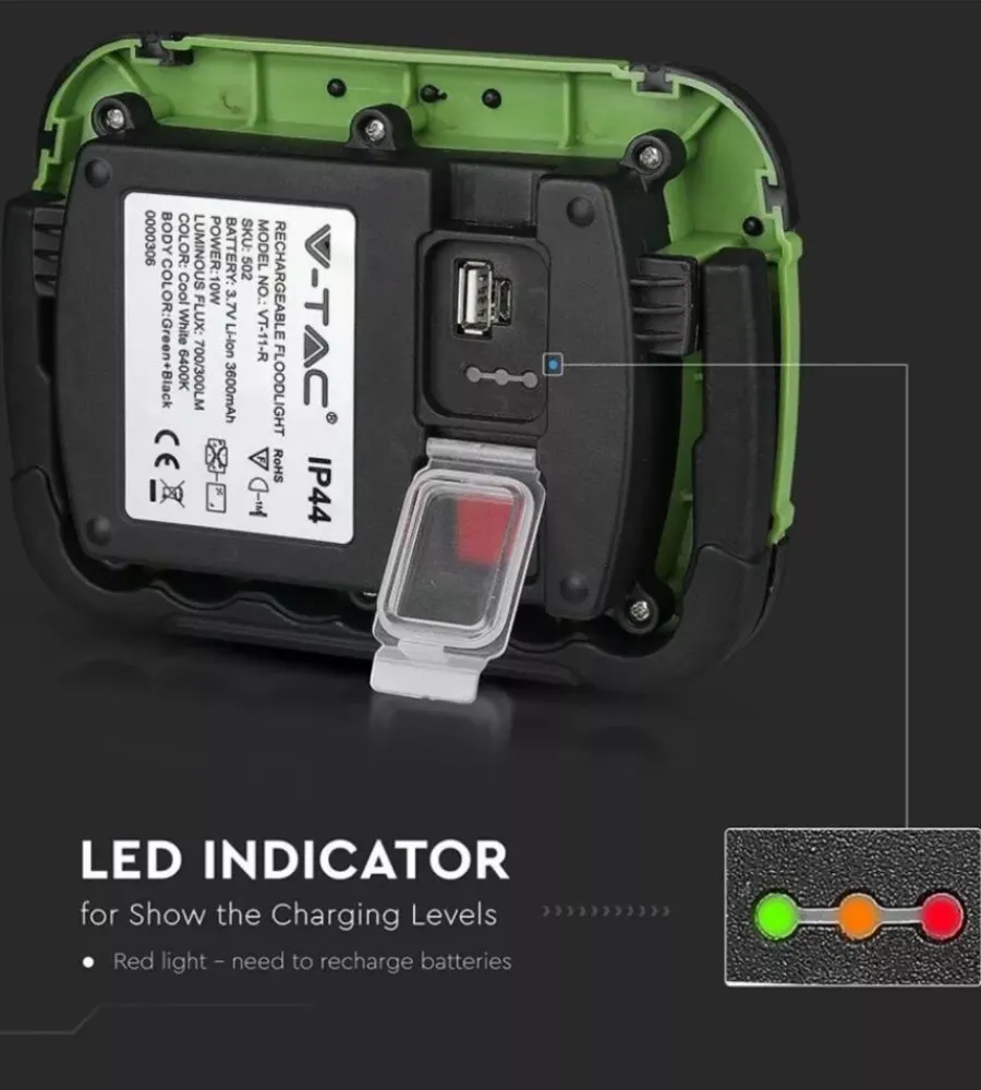 Illuminazione Per Esterno- Faro led ricaricabile vtac verde 4000k 10w
