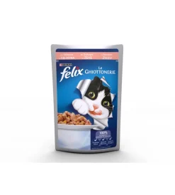 Alimenti Umido Gatto-Purina Felix le ghiottonerie, alimento umido per gatto con salmone in gelatina.