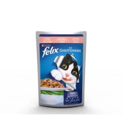 Purina Alimenti Umido Gatto|Felix le ghiottonerie, alimento umido per gatto al salmone e zucchine in gelatina.