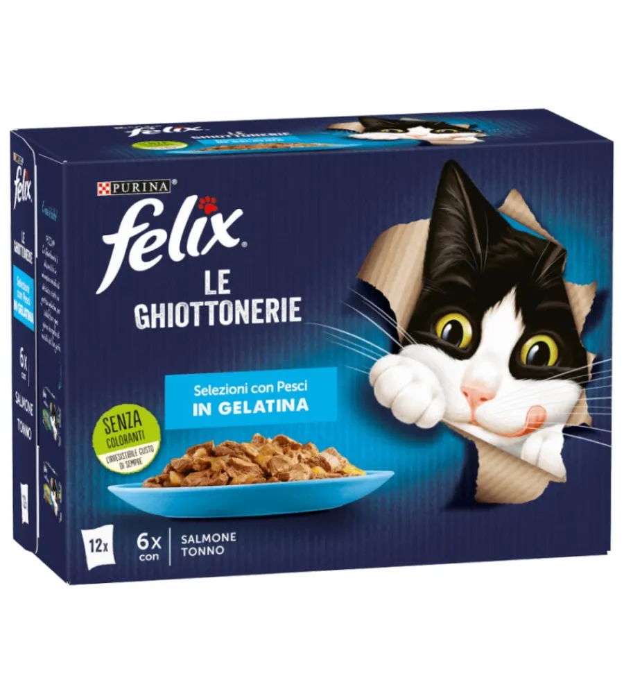 Alimenti Umido Gatto-Purina Felix le ghiottonerie salmone e tonno, 12x85 gr