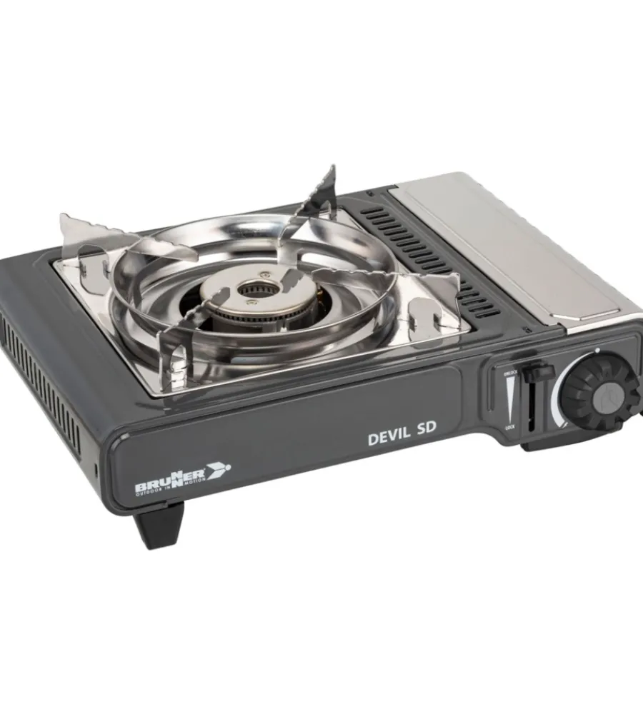 Brunner Campeggio|Fornello da campeggio a gas "devil sd ng" in acciaio inox 1 fuoco 37,2x28,6x12,5 cm