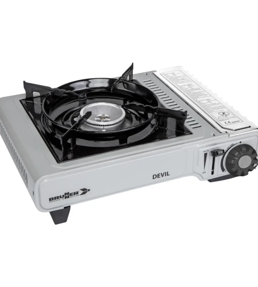 Campeggio-Brunner Fornello da campeggio a gas "devil" in acciaio inox 1 fuoco 37,2x28,6x12,5 cm