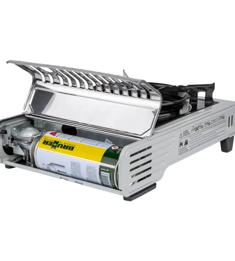 Campeggio-Brunner Fornello da campeggio a gas "devil" in acciaio inox 1 fuoco 37,2x28,6x12,5 cm