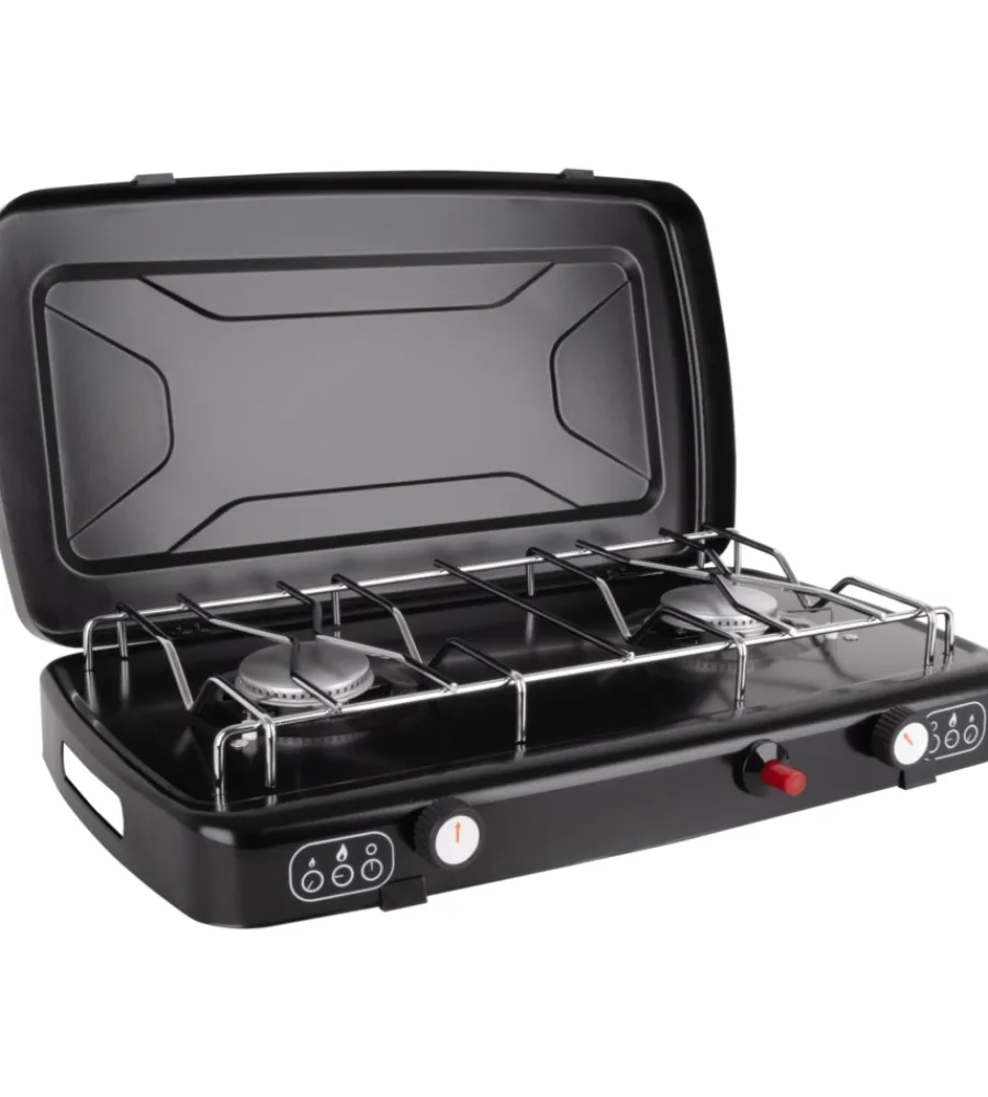 Hot Fornello da campeggio a gas "phoenix" in metallo 2 fuochi 45,9x29,6x8,2 cm Campeggio